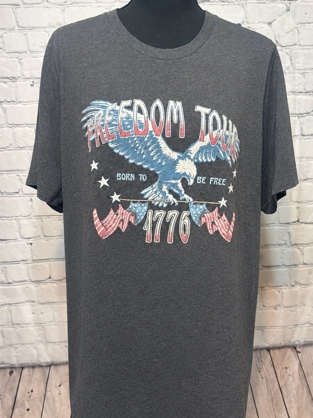 Bella Canvas Charcoal Freedom Tour 1776 Graphic Tee with Red, White & Blue Print